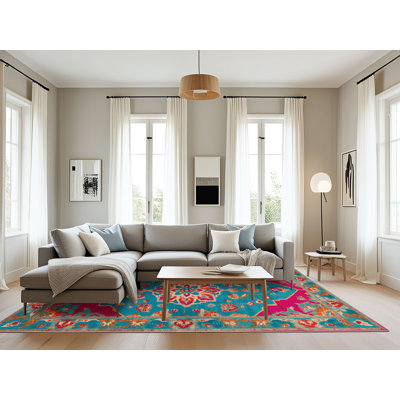 Tapis bleu Tabriz lavable à la machine