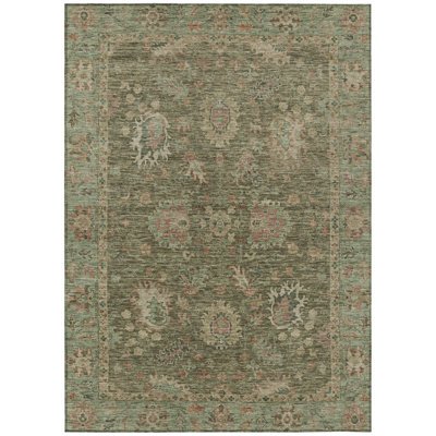 Tapis extérieur lavable floral vert olive et rouille 5 pi x 8 pi