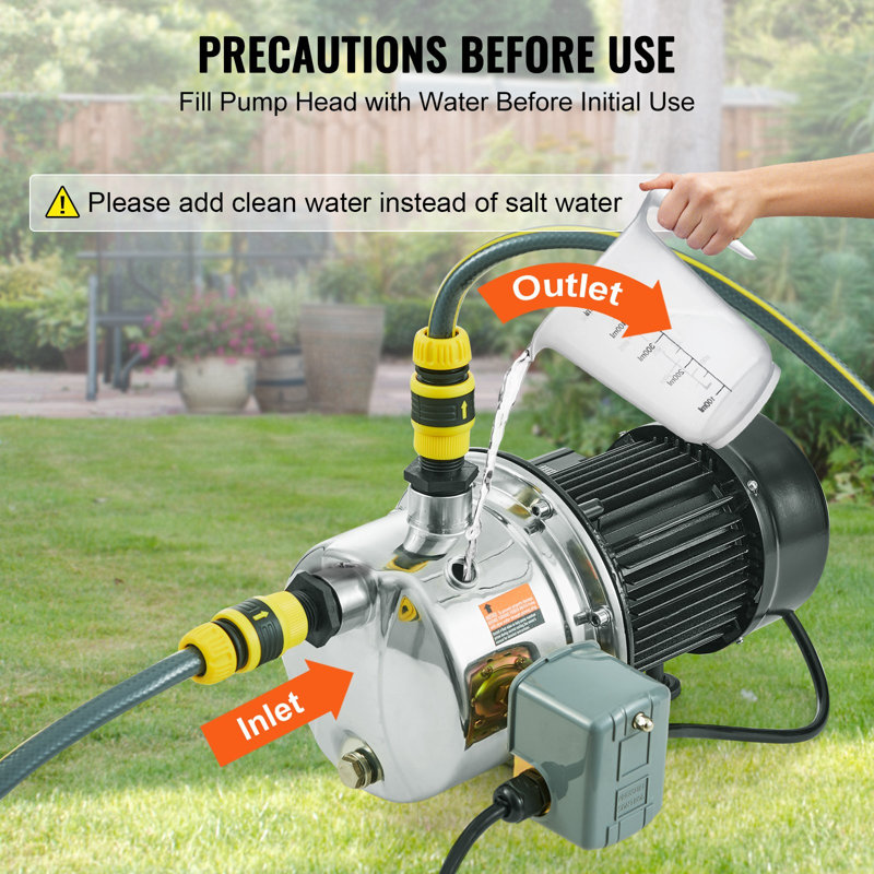 Pompe à jet 3 / 4HP SUS304 en acier inoxydable à puits peu profond, 115 volts, pompe à eau à tête maximale de 18,5 GPM et 131 pieds, pour système de jardin d'eau