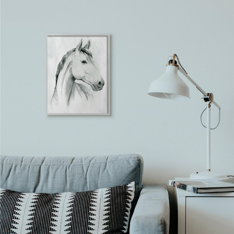 «Horse Portrait Gray Design» par Grace Popp - reproduction d'art, Cadre gris, H 20 po x l 16 po
