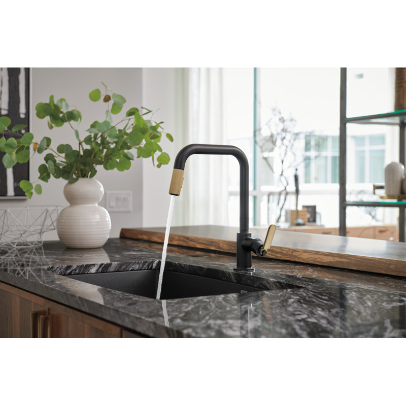 Litze Pull-Down Faucet, Matte Black/Luxe Gold
