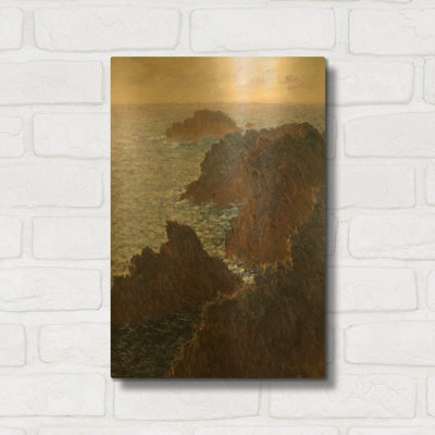 «Rocks At Belle Isle, Port Domois» par Claude Monet, art mural en métal doré, 12 po x 16 po