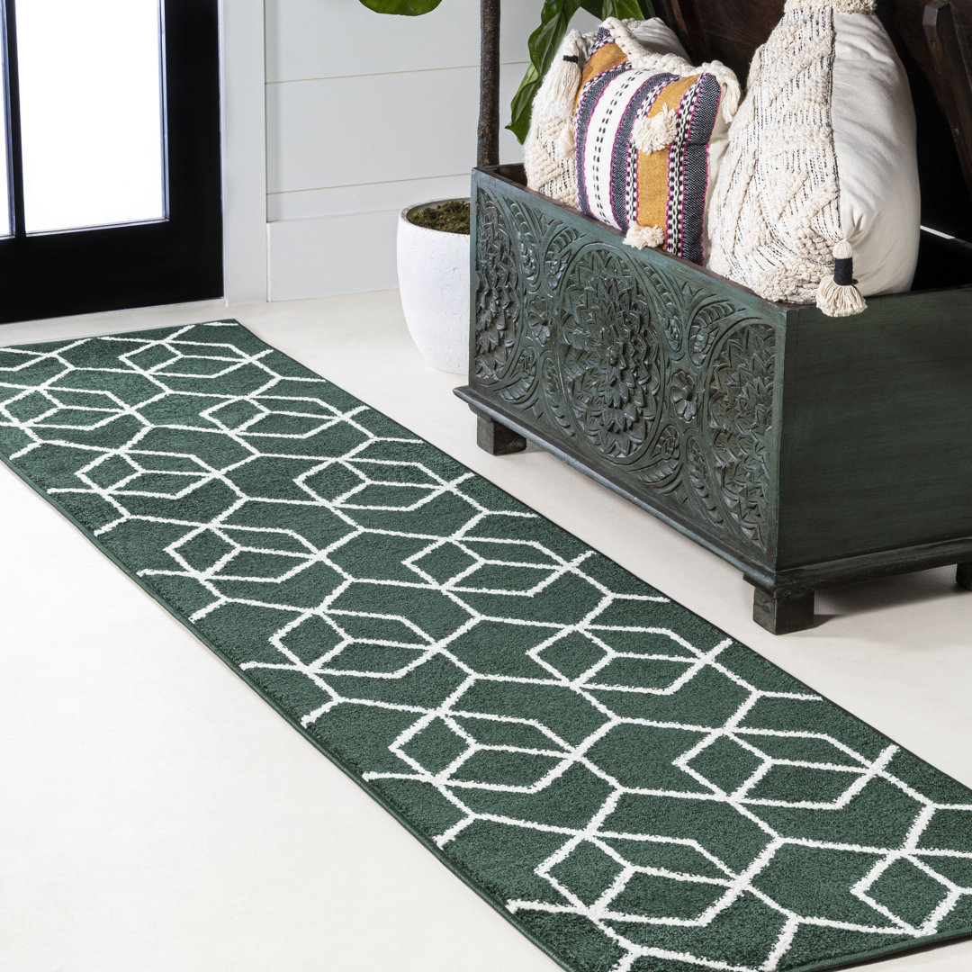 Mashawna Blocks Modern Geometric Green/White Rug Ebern Designs Rug 