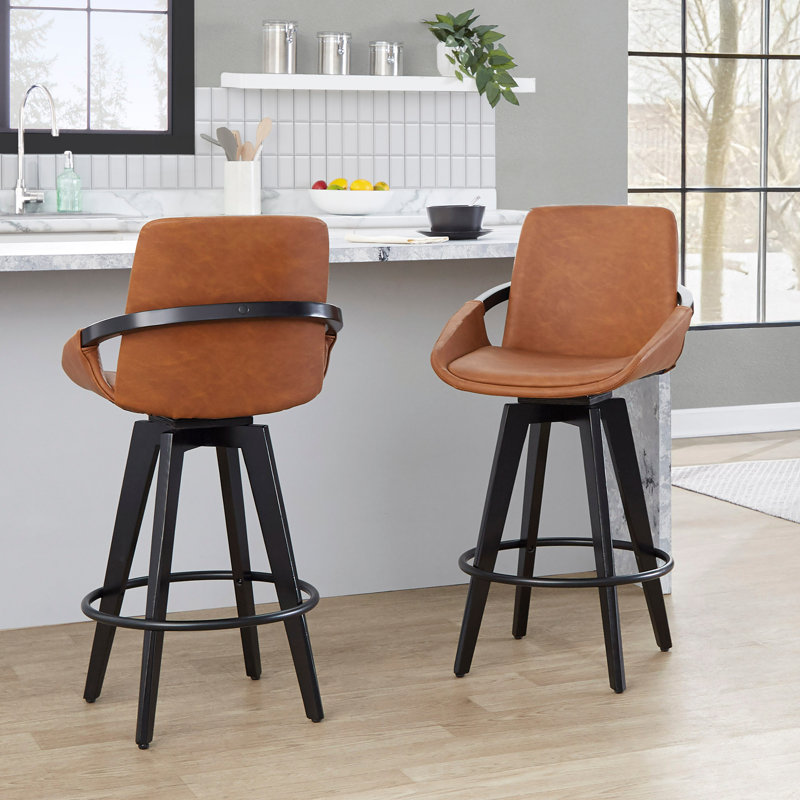Tabouret de comptoir à hauteur fixe avec pivot, Brun / Noir, 2, Tabouret de comptoir (hauteur d'assise de 25,5 po)