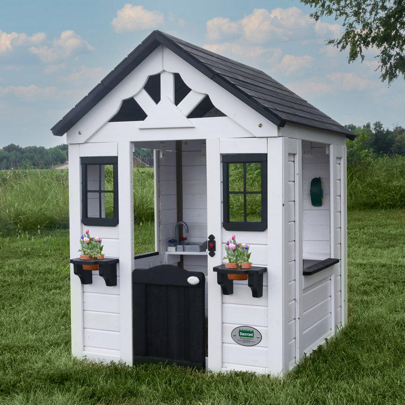 Backyard Discovery Sweetwater Indoor/Outdoor Cedar Playhouse with Kitchen, White/Black