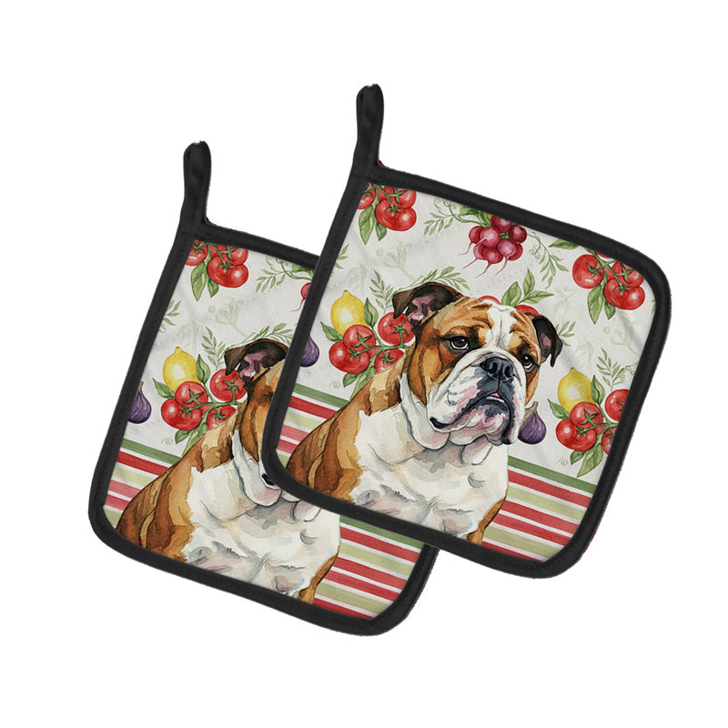 Paire de supports à casseroles en brindle et blanc avec bouledogue anglais