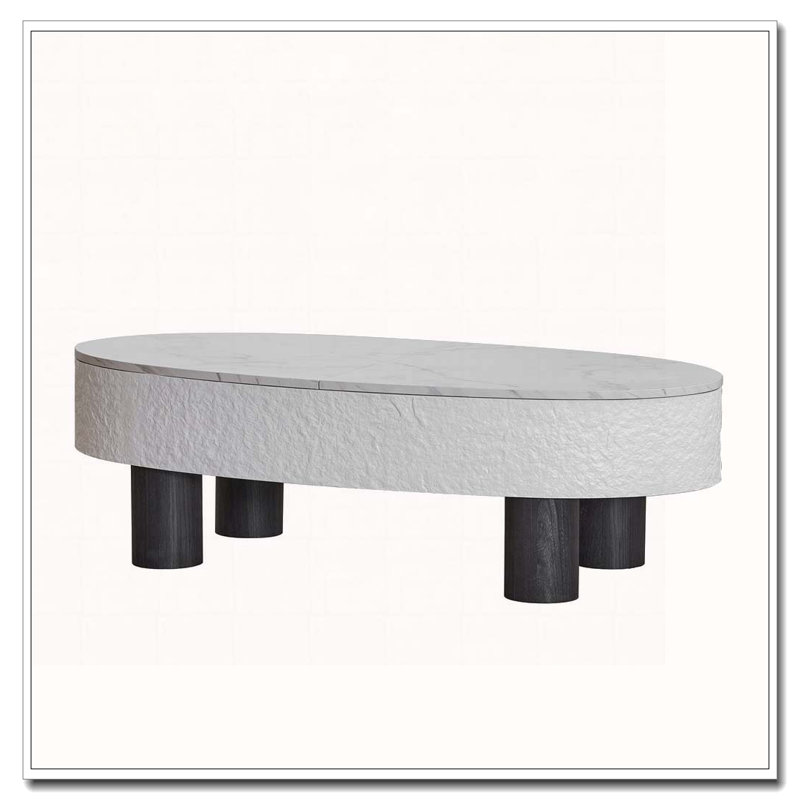 Table basse Withoval Table basse avec plateau, table basse moderne Mid-Century avec tiroir caché et tiroir cannelé avec espace de rangement, table basse de salon