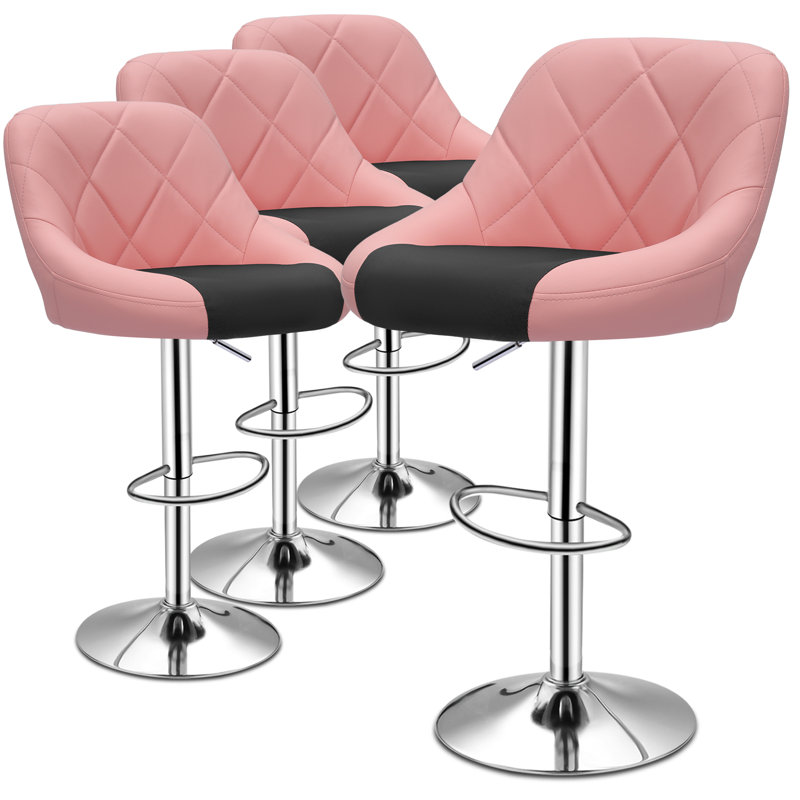 Calvyn Adjustable PU Leather Bar Stool Swivelling Counter Stool With Backrest Footrest, Gray Black, 4