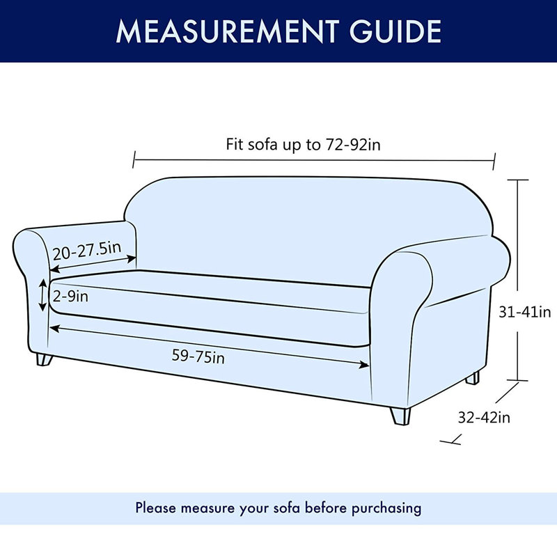 Housse pour canapé Stretch Damask, Mélange de polyester bleu grisâtre, H 41 po x l 92 po x P 42 po