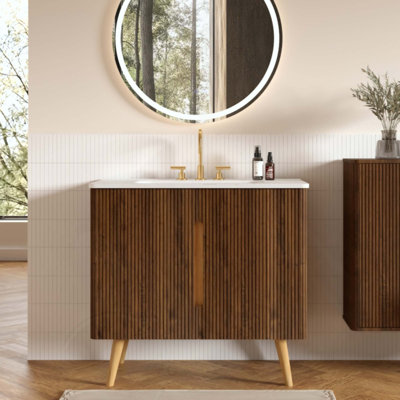 Meuble-lavabo rayé avec lavabo, options de salle de bain autoportante et murale pour salle de bain moderne, KD