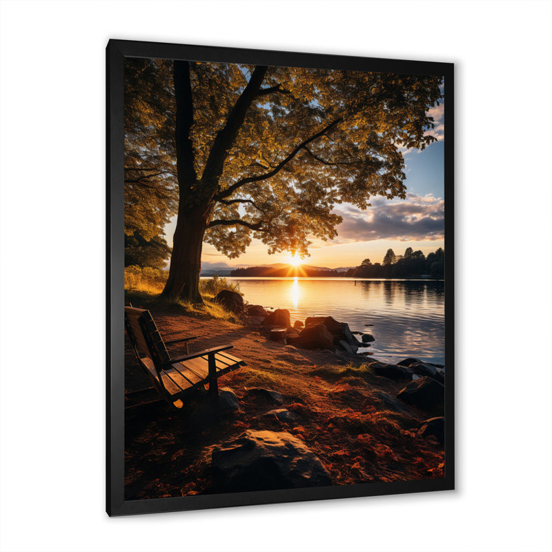 Décoration murale Waterfront Benchs II - Lakehouse, Cadre simple noir, H 44 po x l 34 po x P 1,5 po