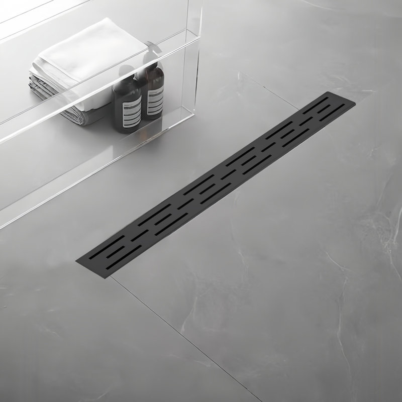 36 In. Linear Shower Drain Stainless Steel Shower Floor Drain With Hair Strainer And Leveling Feet In Matte Black