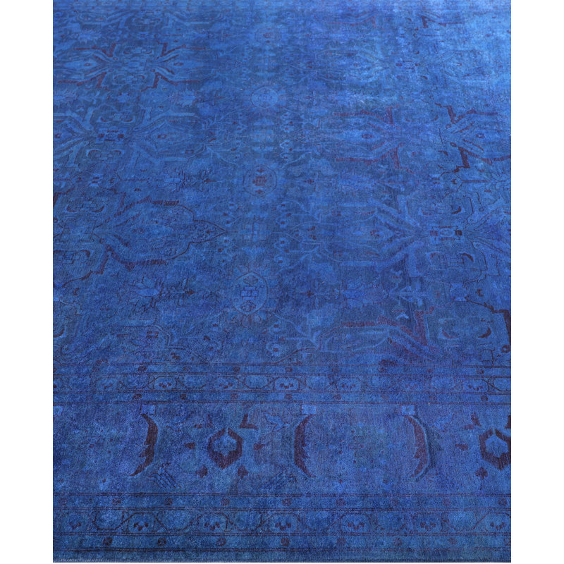 Overdyed Hand-Knotted Wool Modern-Contemporary Blue Area Rug 9' 4" x 12' 1"