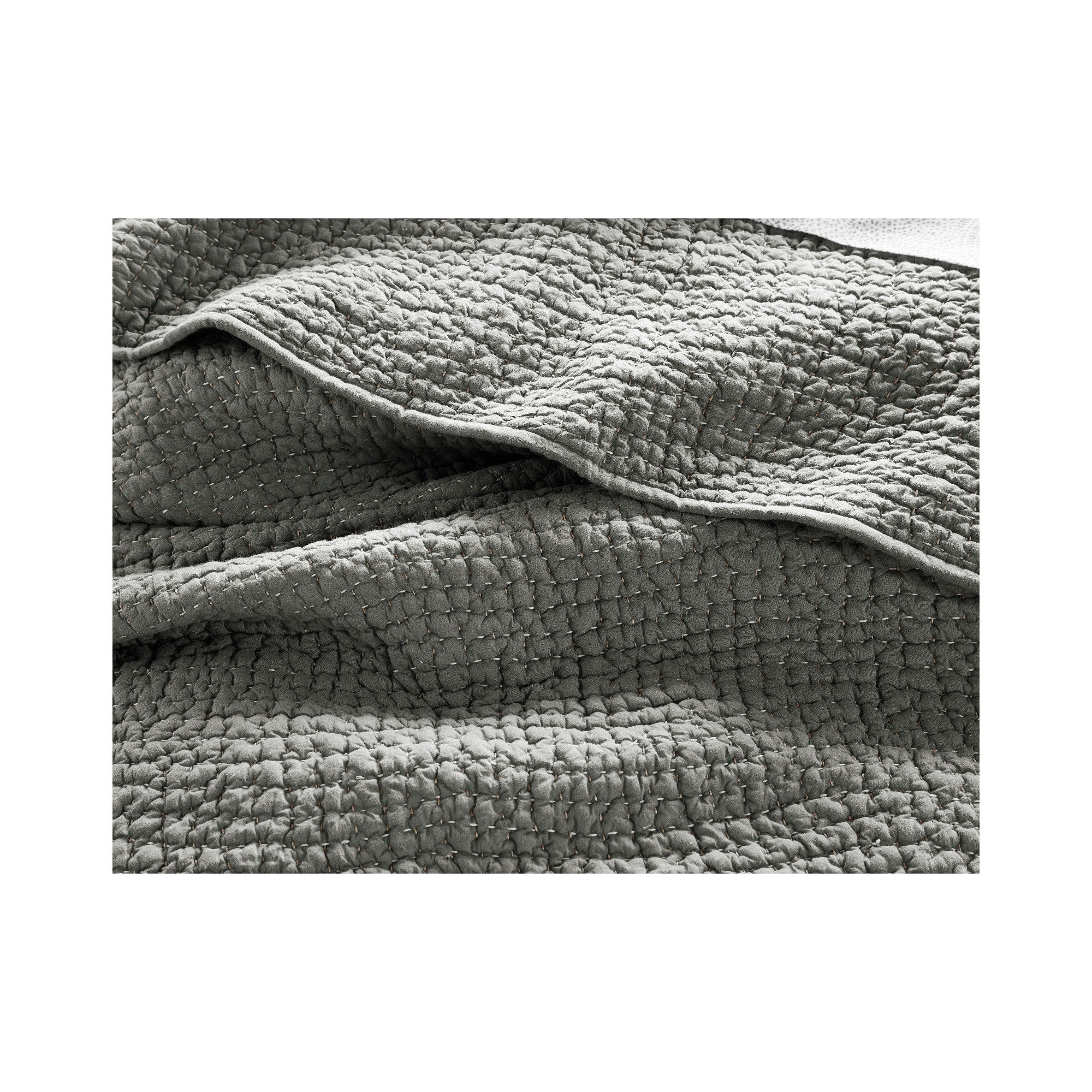 Pebbled Handstitched Organic Quilt, Slate, Twin Quilt