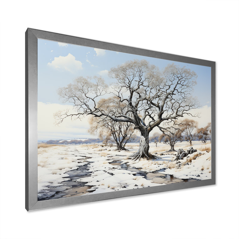 Winters Tree Sycamore 2 - Art mural sycomore, Cadre de coin argenté fermé, H 12 po x l 20 po x P 1 po