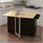 Kitchen Island With Spice Rack, Towel Rack And Extensible Solid Wood Table Top-Black-176255735