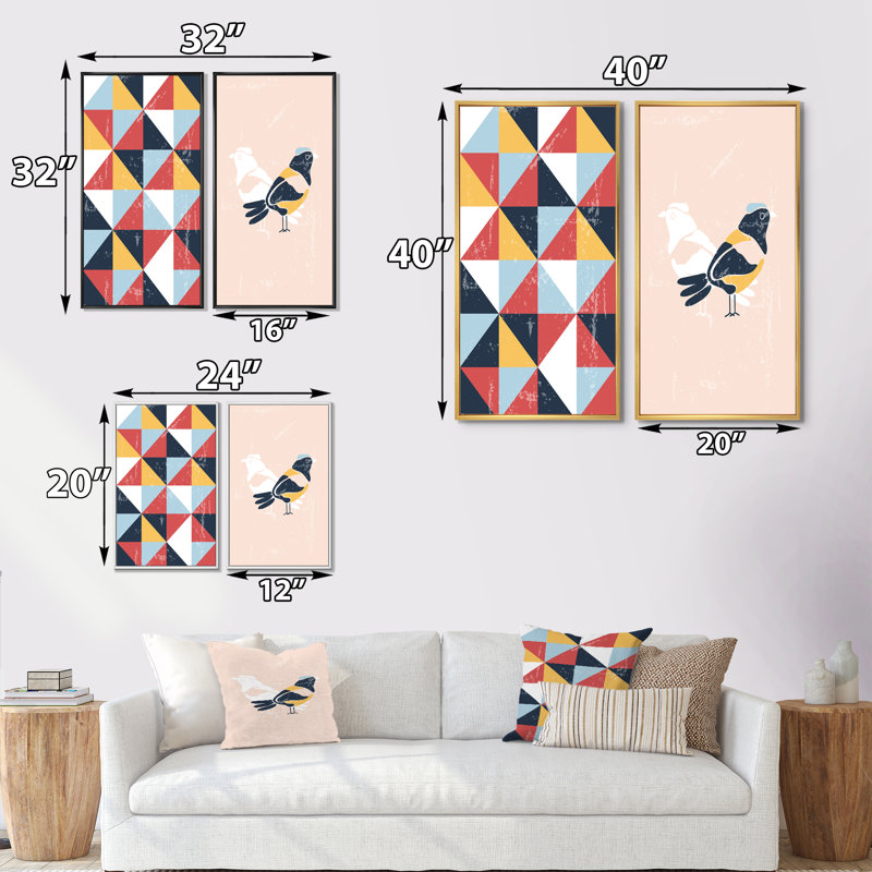 «Retro Retro Birds II», ensemble de 2 impressions, H 32 po x l 32 po x P 1 po, Toile avec cadre noir