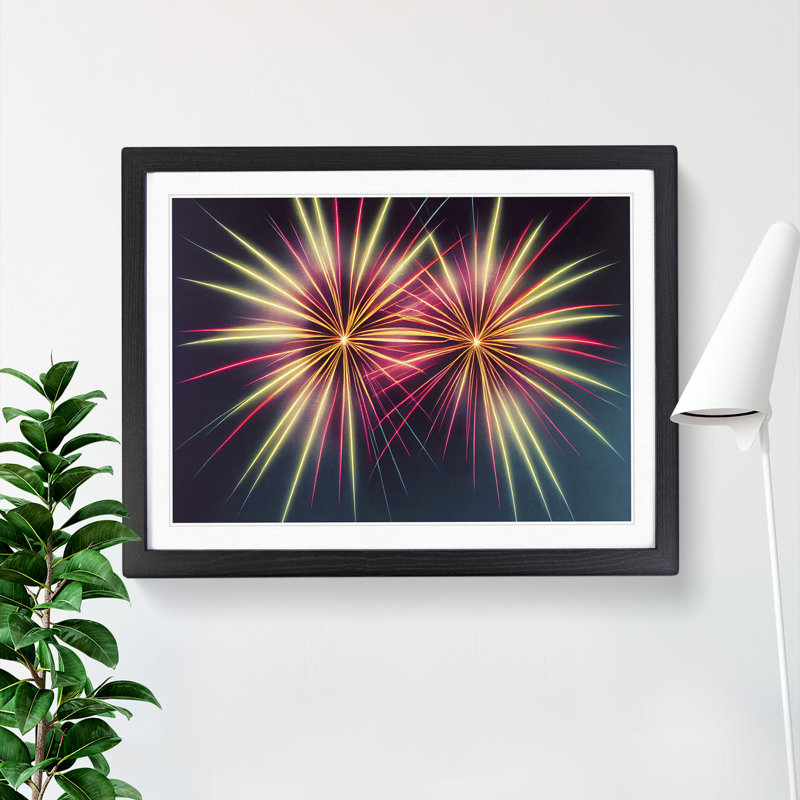 Fine Fireworks - Single Picture Frame Print, Black, 46cm H x 64cm W x 2cm D