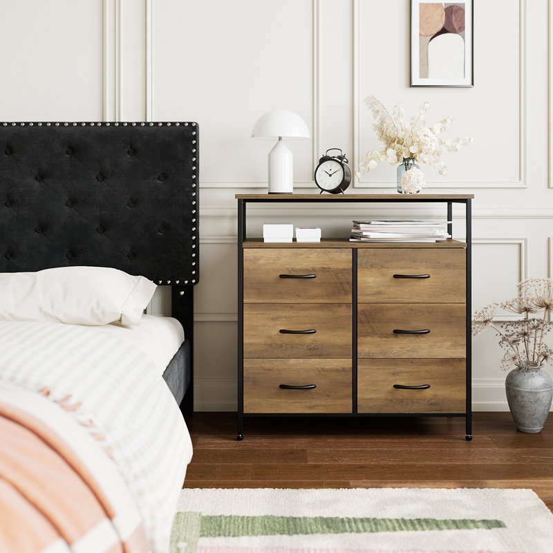 Hutton Iron 80 cm W Chest of 6 Drawers, Light Brown/Black