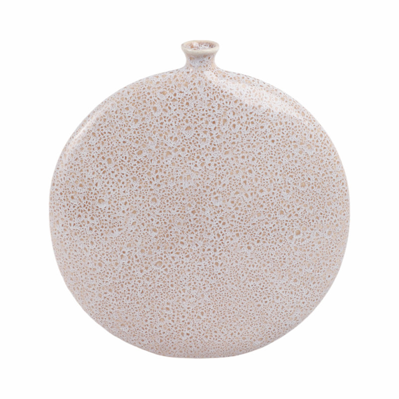 Earthenware Vase With Textured Surface And Modern Rounded Design, 12" H x 12" W x 3.25" D