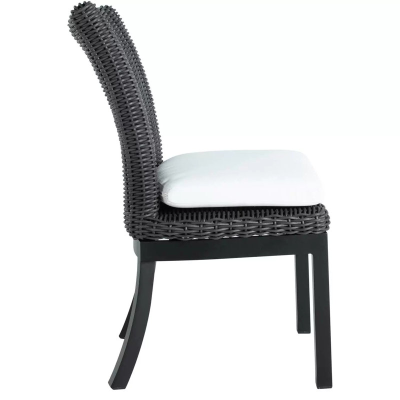 Montecito Woven N-Dura Resin Wicker Outdoor Dining Side Chair - Onyx, Yes, Arbor Chambray
