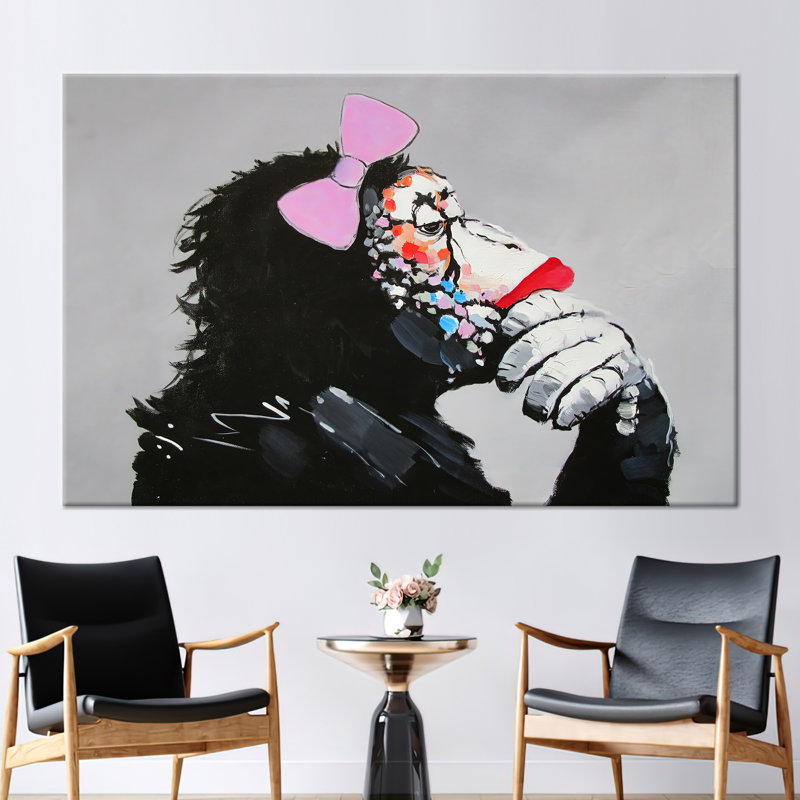 Abstrait, art mural singe pensant abstrait, H 39 po x l 93 po, Ne s’applique pas, Toile tendue