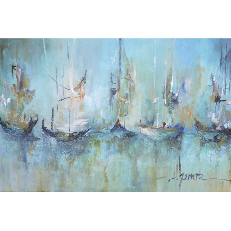 Altamar by Leticia Herrera - Painting on Canvas, 81cm H x 122cm W, Black Floater Framed