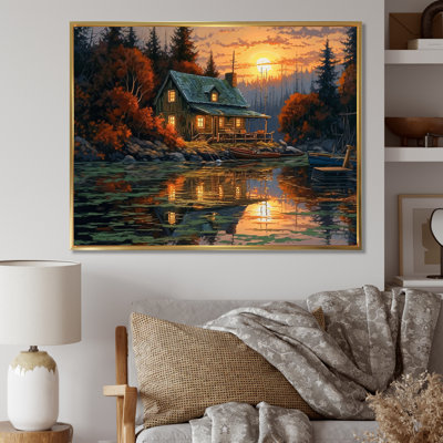 Arvene Autumn Sunset Cottage I - Landscape Cottage Wall Art for Living Room