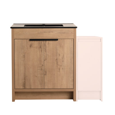 Meuble-lavabo autoportant de 42 po avec lavabo en céramique et armoires de rangement, porte à fermeture douce
