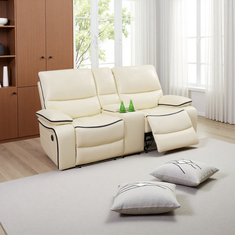 Causeuse inclinable en cuir 74,4 po avec console de rangement, USB et DEL