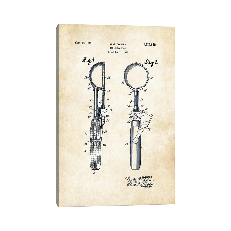 Ice Cream Scoop by Patent77 - Wrapped Canvas Gallery-Wrapped Canvas Giclée, 20.32 cm H x 30.48 cm W