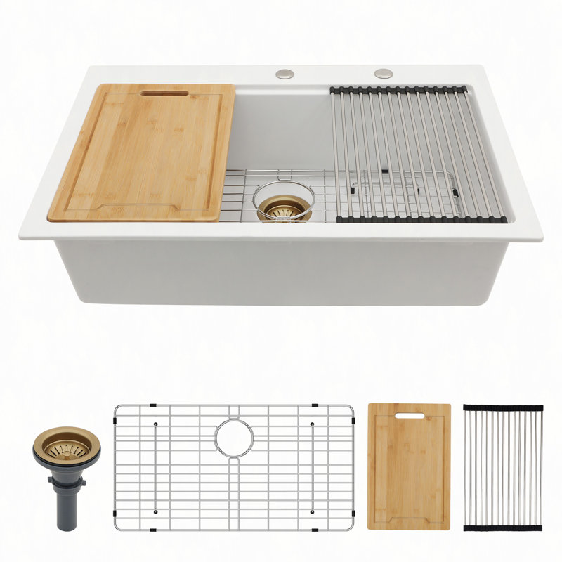 Évier de cuisine en quartz - Évier de cuisine encastré en granite 33 po x 22 po x 9,65 po