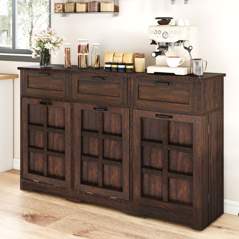 Armoire de cuisine à double poubelle inclinable avec tiroir et tablettes Balconera, Brun