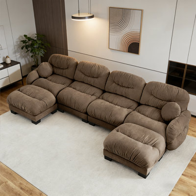 U Shaped Modular Sectional Sofa 4 Seat Chenille Fabric Couch with 2 Ottomans
