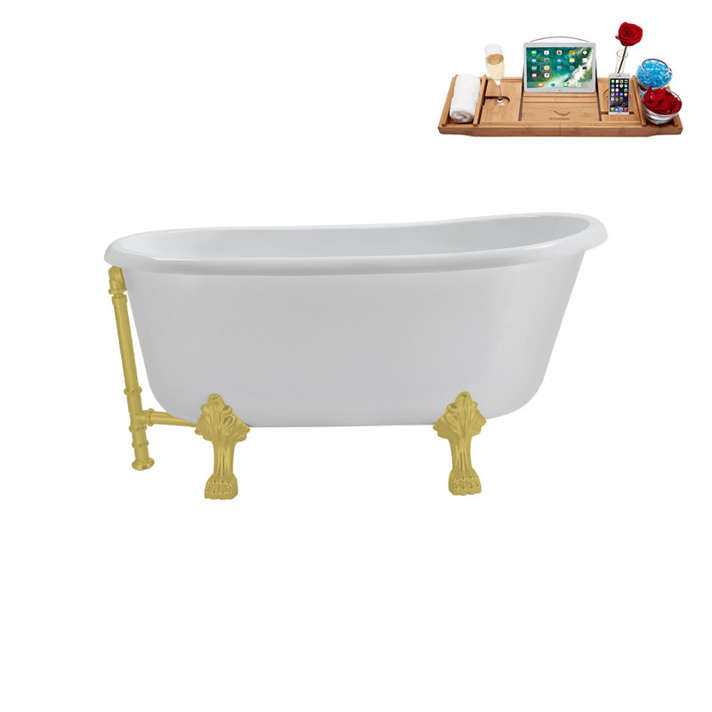 57.5'' x 29.5'' Soaking Acrylic Bathtub, Brushed Gold, Brushed Gold