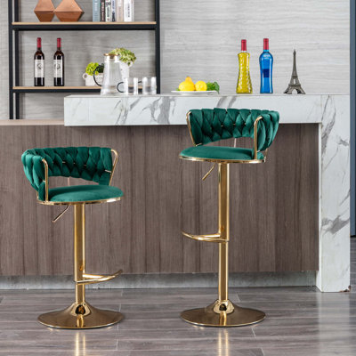 Tabourets de bar, avec repose-pieds chromé et base pivotante en velours à hauteur réglable et tabouret de bar simple, ensemble de 2