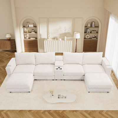 Oversized 153.5"W U-Shape Sectional With Console & Cup Holders & Side Pockets And USB Ports by Mercer41