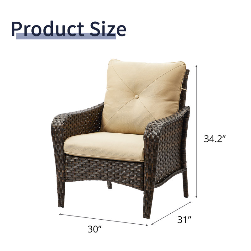 Chaise de patio en osier et rotin avec coussins, Beige