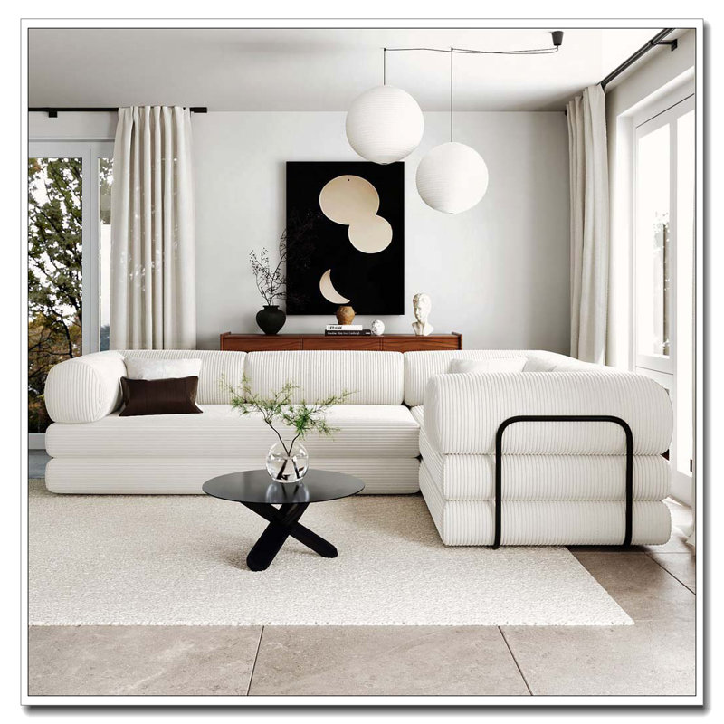 Canapé-lit modulaire en L en velours côtelé, Beige