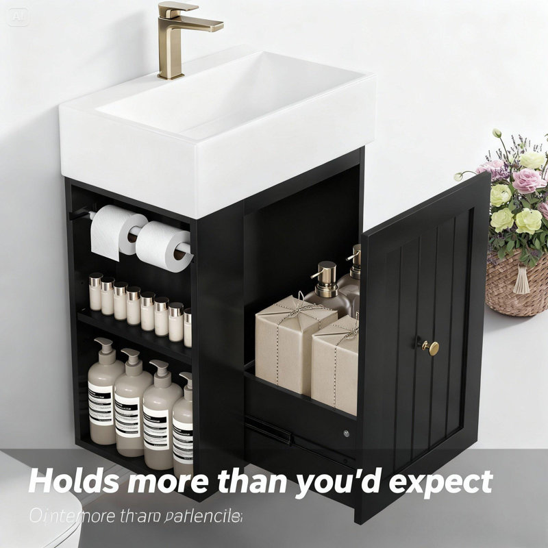 Meuble-lavabo de 20 po avec plateau en céramique Lioravelle, Noir, 20