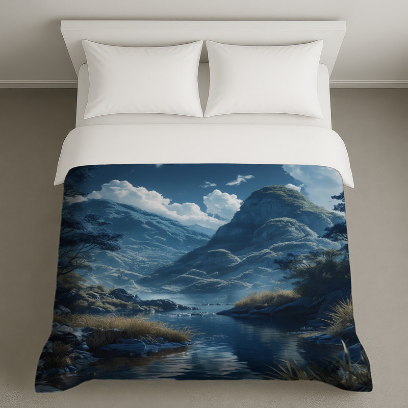 Housses de couette Mountain River Scene, Lit simple