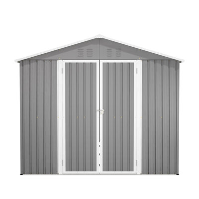8x12 Ft, Grey, Secure, Metal, Outdoor Storage, Aluminum Frame, Large Room, Lawn Mowers, Dual - Door Entry, Smooth Access Ft Lockable Metal Storage In Ample Space For Garden Tools, Double Doors Simple