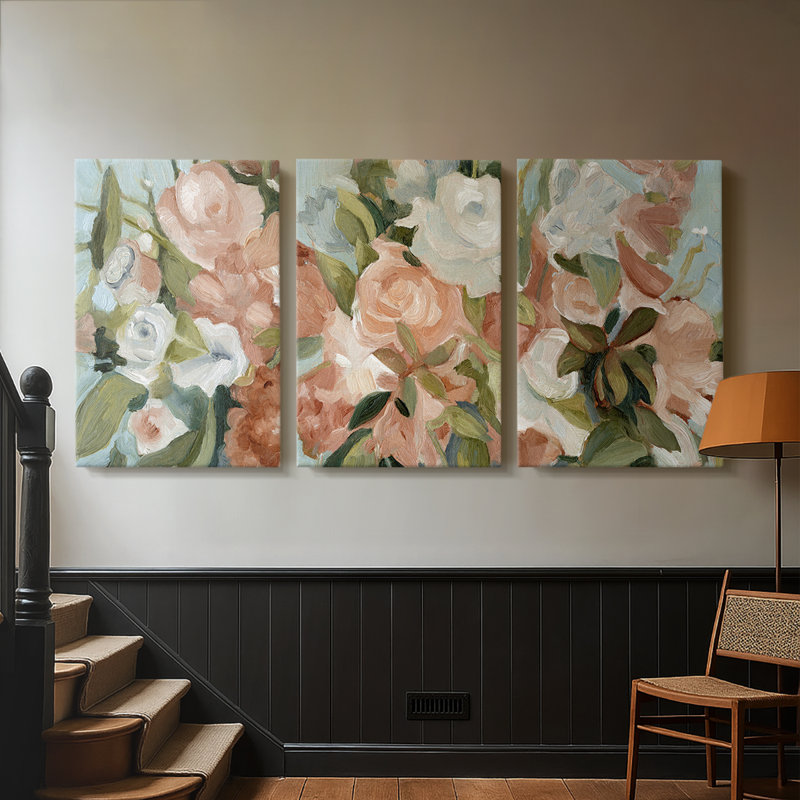 Bouquet Scatter II - Toile tendue avec châssis sur mesure - 3 pièces, H 27 po x l 54 po