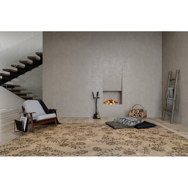 Floral Area Rug in Beige/Taupe, Rectangle 3' x 5'