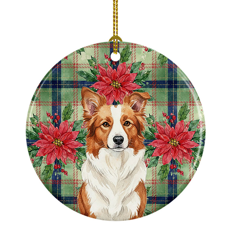 Ornement en céramique rouge et blanc Border Collie, Border Collie Red and White