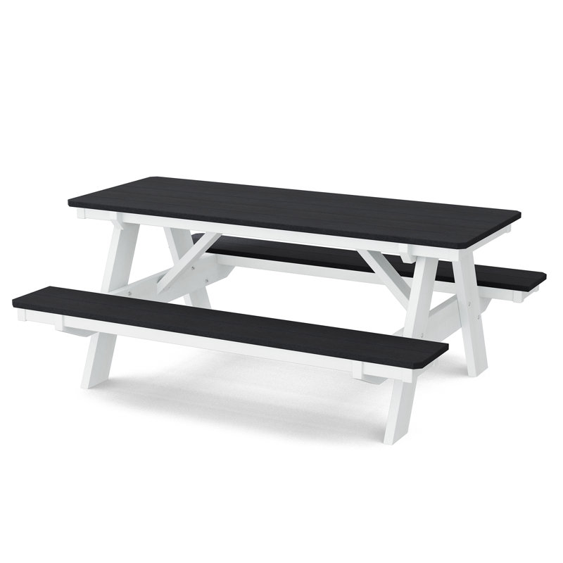 Heritage Picnic Table with Attached Benches, Black/White