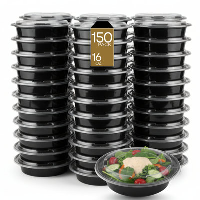 Microwaveable Round Container with Lid, 16oz, 150-Pack