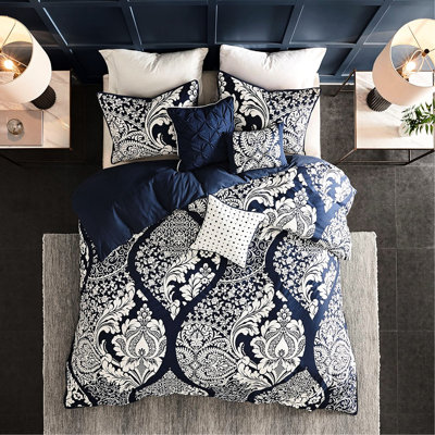 Housse de couette imprimée en coton 6 pièces pour lit king/King, motif complexe, magnifiques oreillers brodés