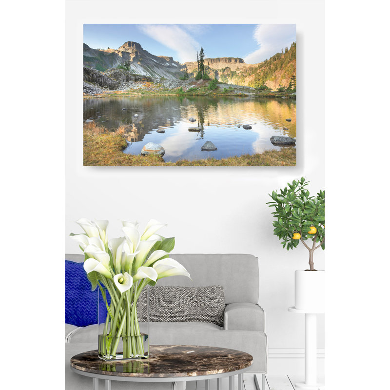 Lac de montagne, Heather Meadows, Reflet de l'eau, Désert, Western, Nature, Pins, H 26 po x l 50 po x P 1,5 po