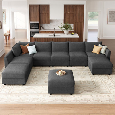 Tremee U Shaped Sectional Sofa Sleeper Sofa Couch With Storage Dark Grey